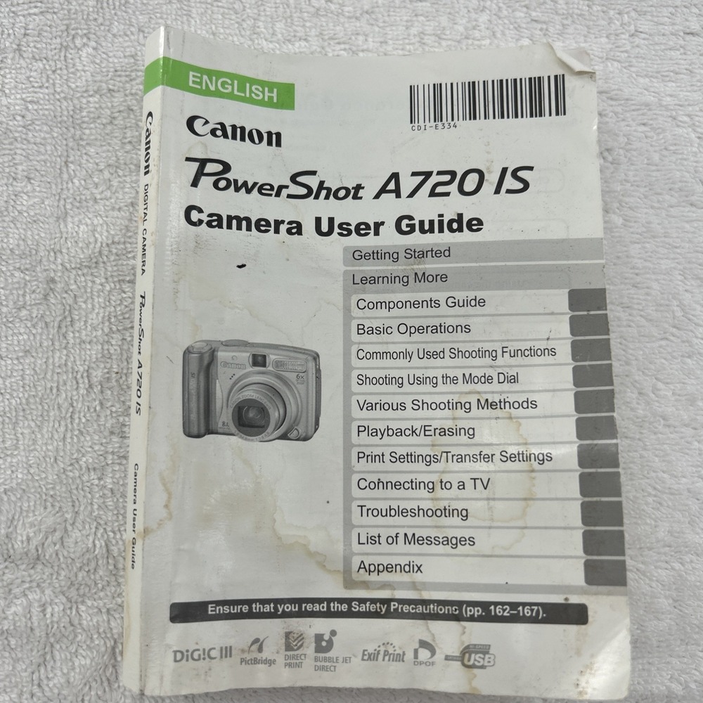 Canon Powershot A720‎ IS Digital Camera User Guide Instruction Manual Printed